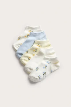 Ankelstrumpor i 5-pack blommiga och enfärgade