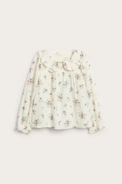 Blommig blus med volangkrage