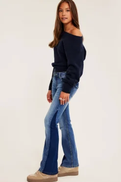 Bootcut jeans low waist med tvåfärgade ben