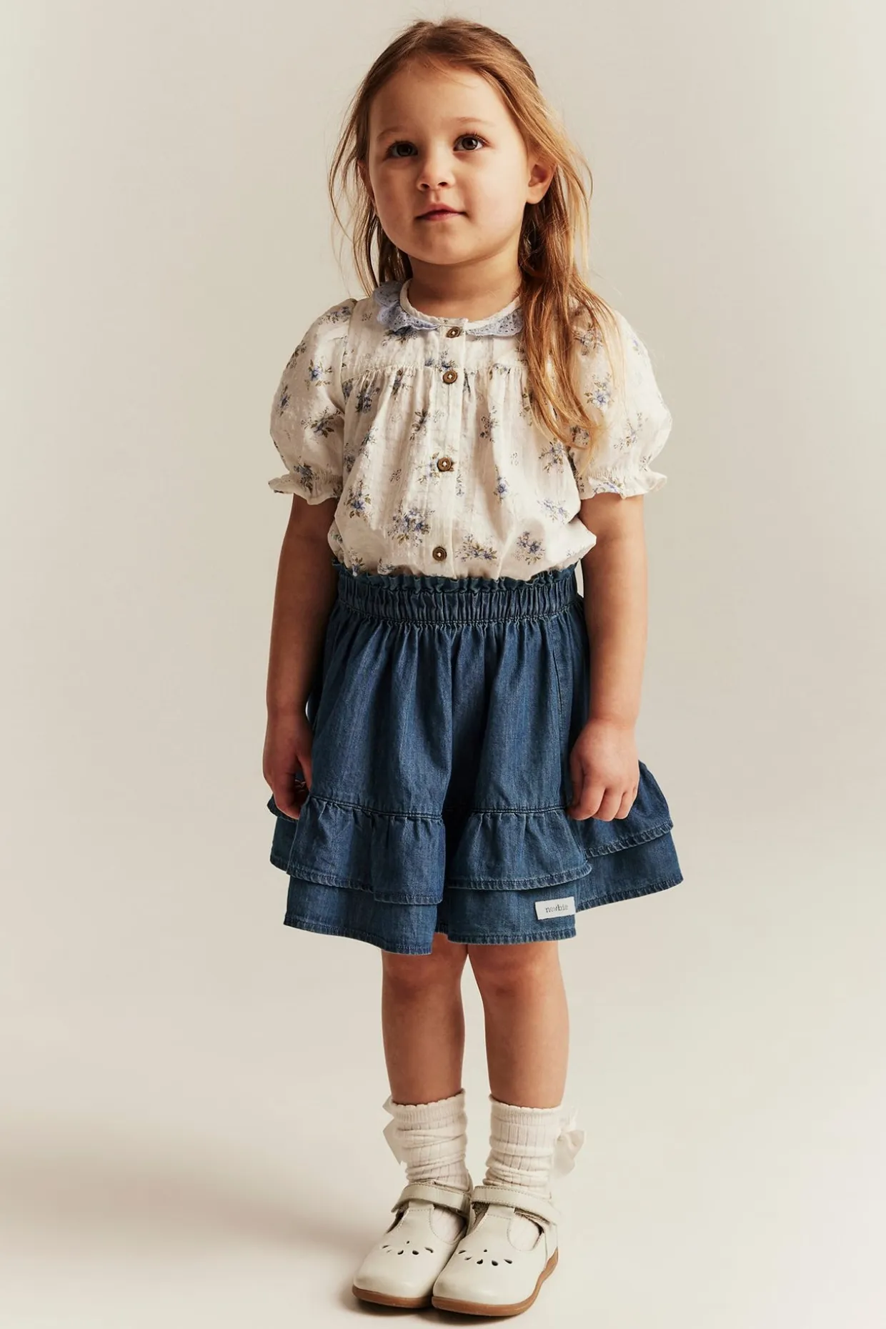 Denimkjol med volang