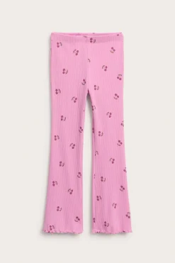 Flare leggings i bomullstrikå med körsbärsmönster