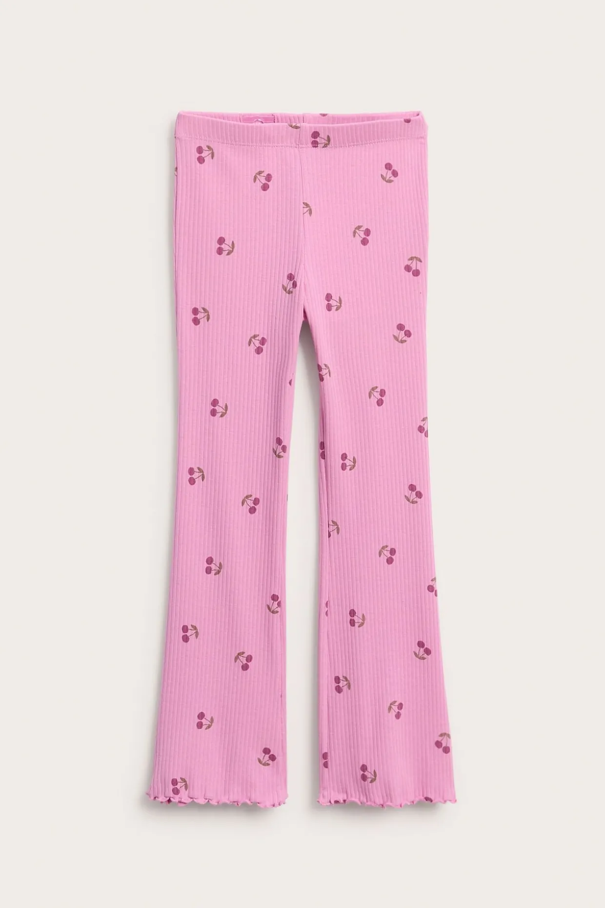 Flare leggings i bomullstrikå med körsbärsmönster