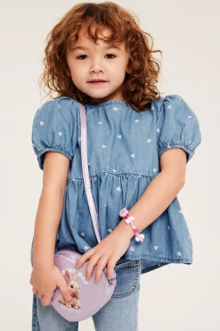 Hjärtmönstrad blus i mjuk denim