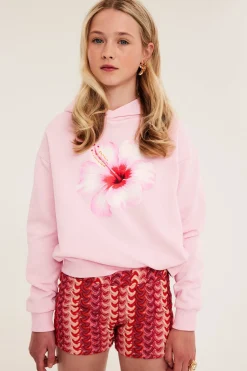 Hoodie med print av hibiskusblomma