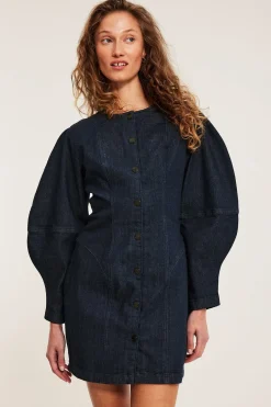 Jeansklänning med voluminösa ärmar