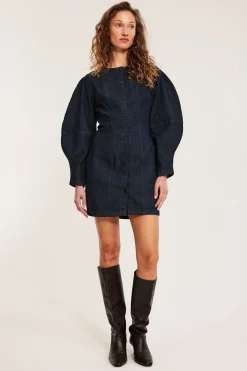 Jeansklänning med voluminösa ärmar