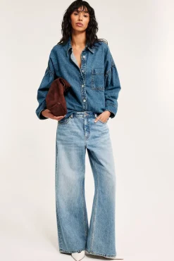 Jeansskjorta med draperade ärmar