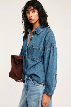 Jeansskjorta med draperade ärmar