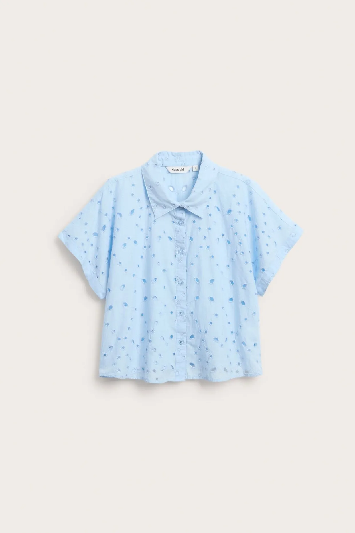 Kortärmad bomullsblus med broderie anglaise