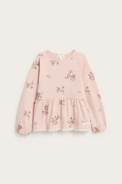 Långärmad blommig peplumtopp