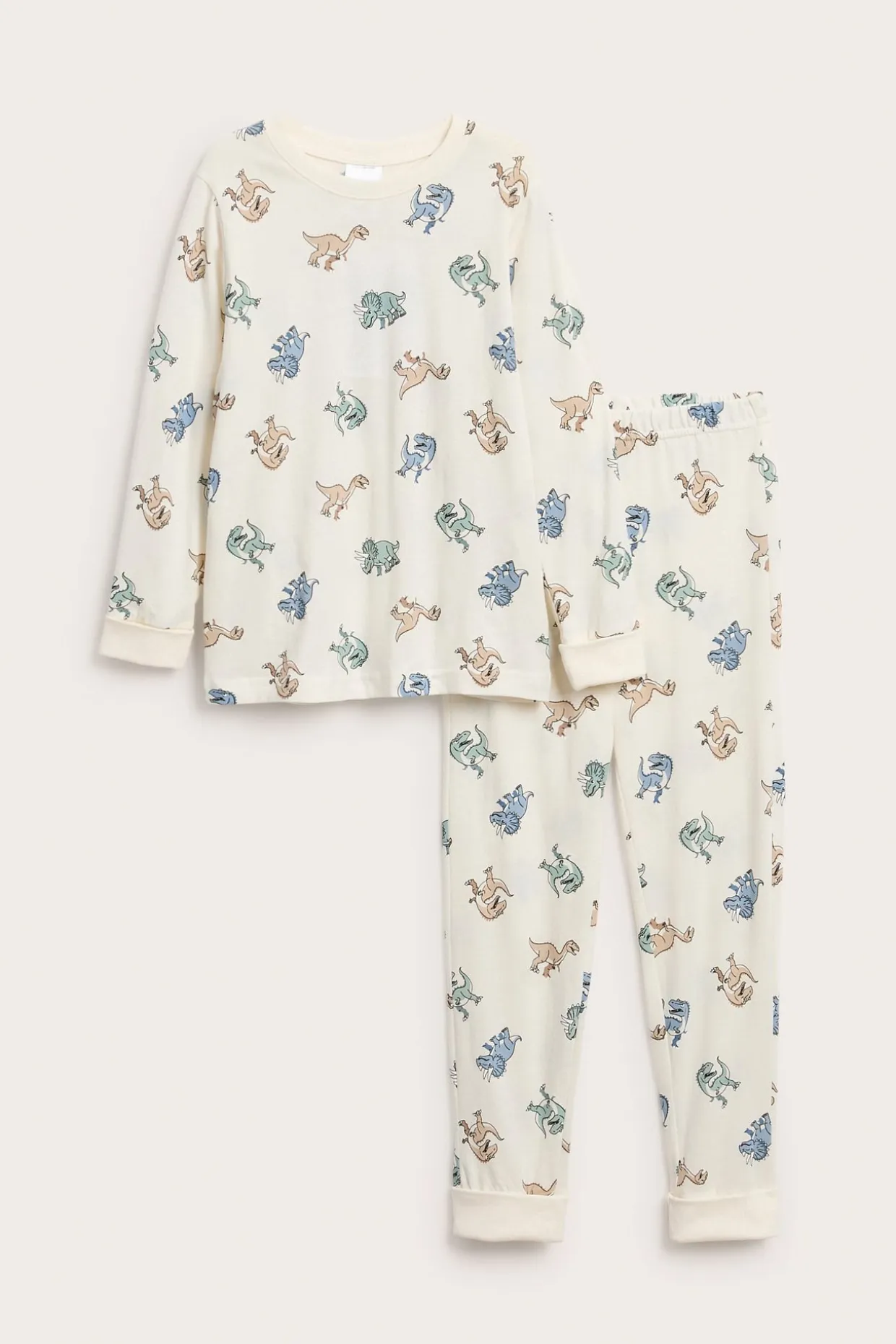 Mönstrad pyjamas i bomullstrikå med dinosauriemönster
