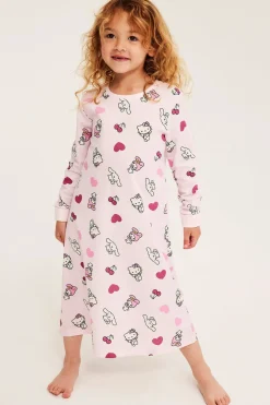 Nattlinne i bomullstrikå med Hello Kitty