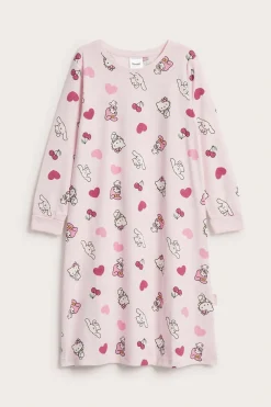 Nattlinne i bomullstrikå med Hello Kitty