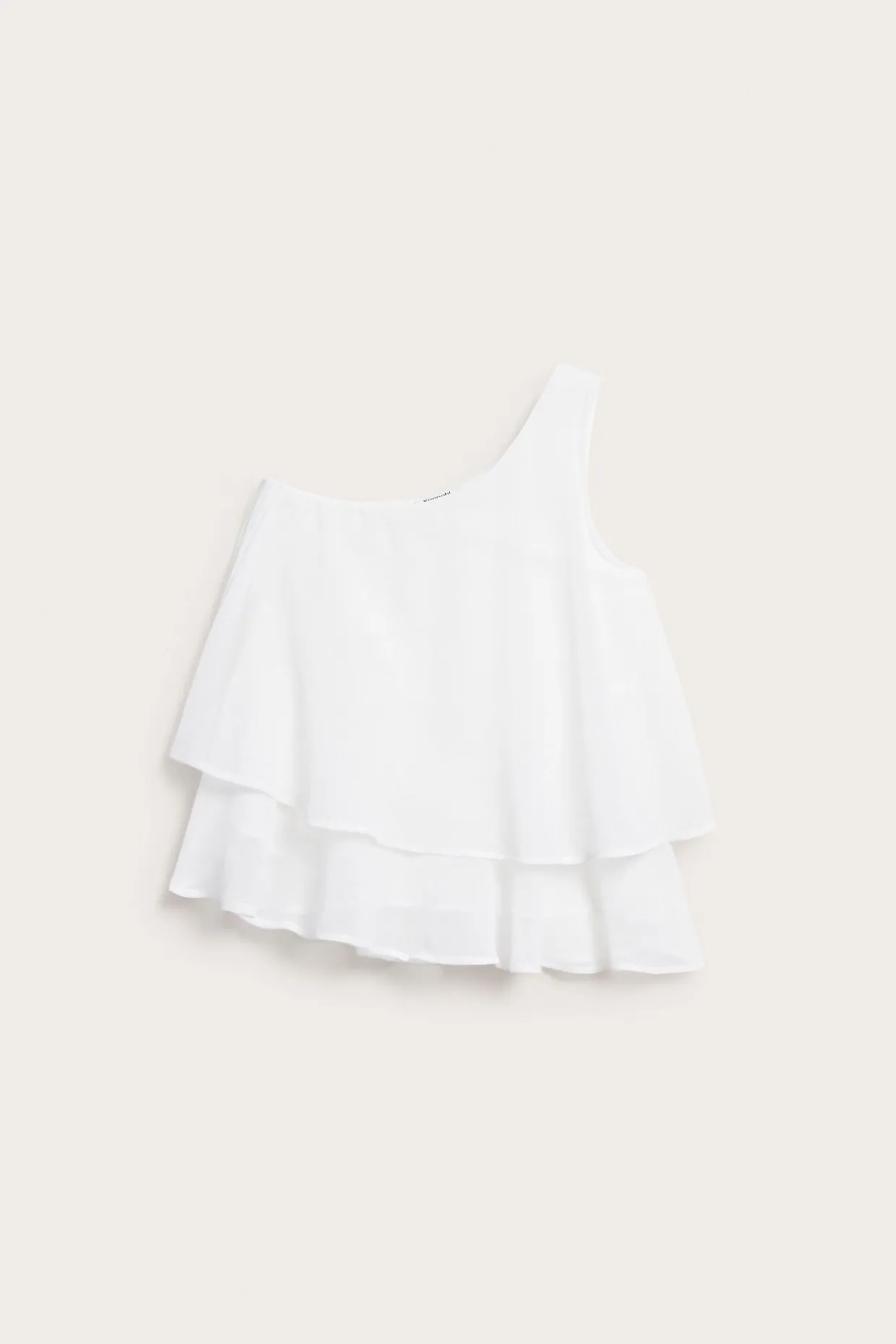 One shoulder-blus med volanger