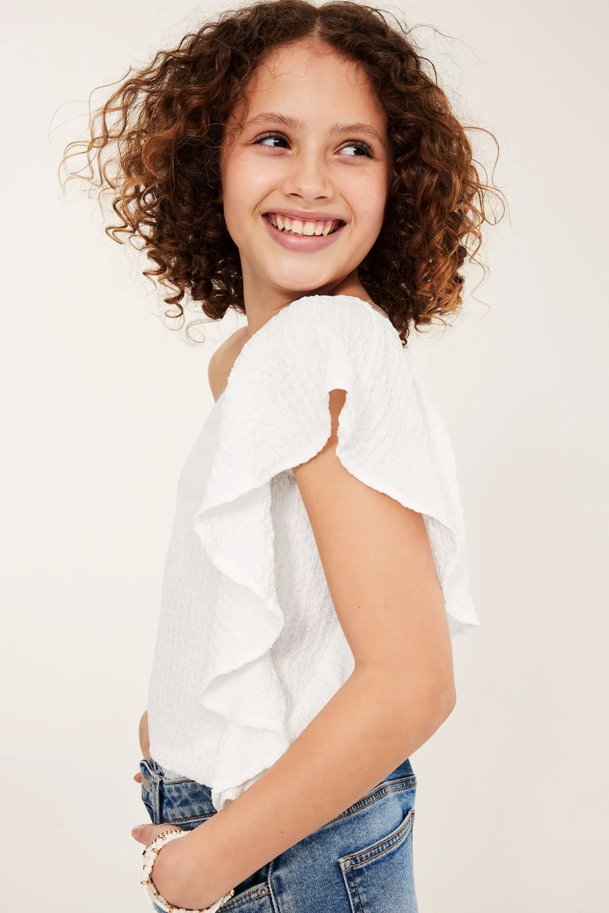 One shoulder-top med volang