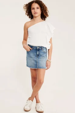 One shoulder-top med volang