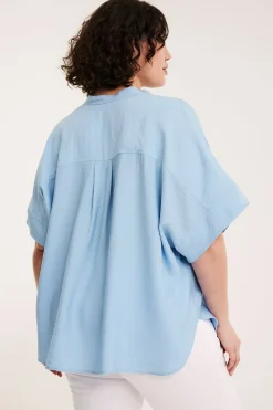 Popover blus med kort ärm