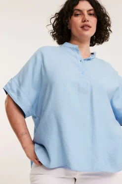 Popover blus med kort ärm