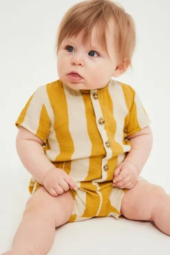Randig babyromper i muslin