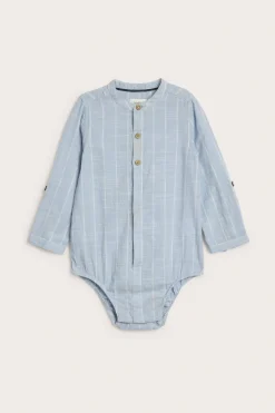 Randig långärmad skjortbody