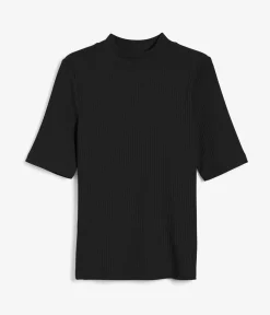 Ribbad top med polokrage
