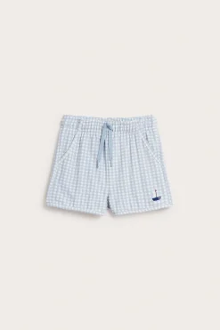 Rutiga badshorts med båt