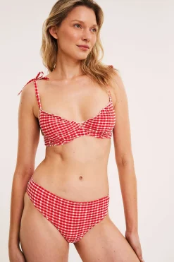 Rutig bikini-bh med knytdetalj