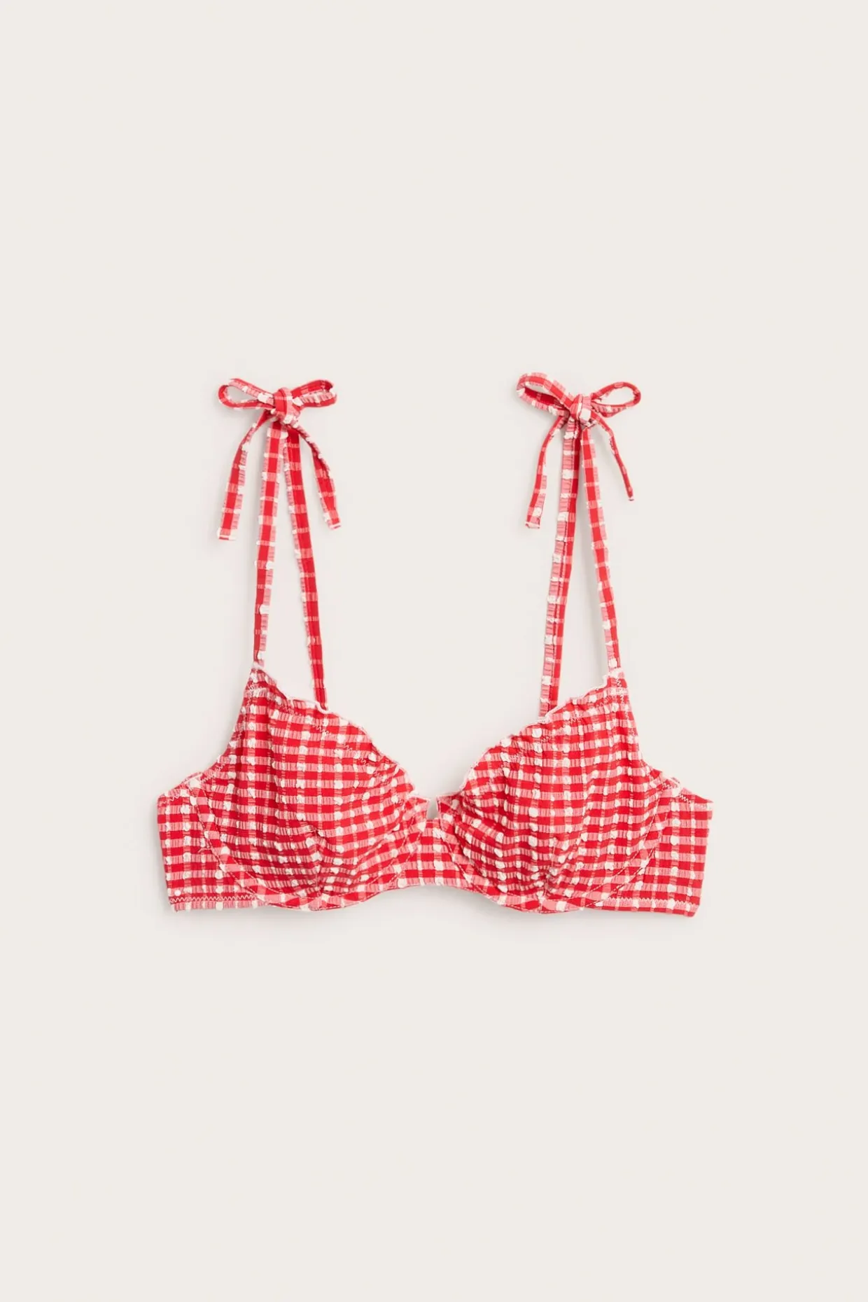 Rutig bikini-bh med knytdetalj