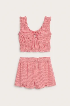 Rutigt pyjamasset i bomullspoplin