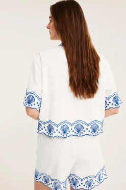 Shorts i bomull med broderie anglaise