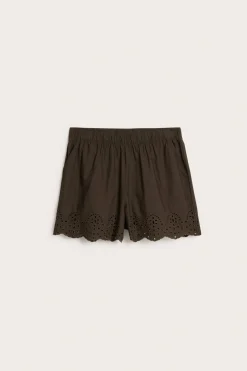 Shorts i bomullspoplin och broderad kant