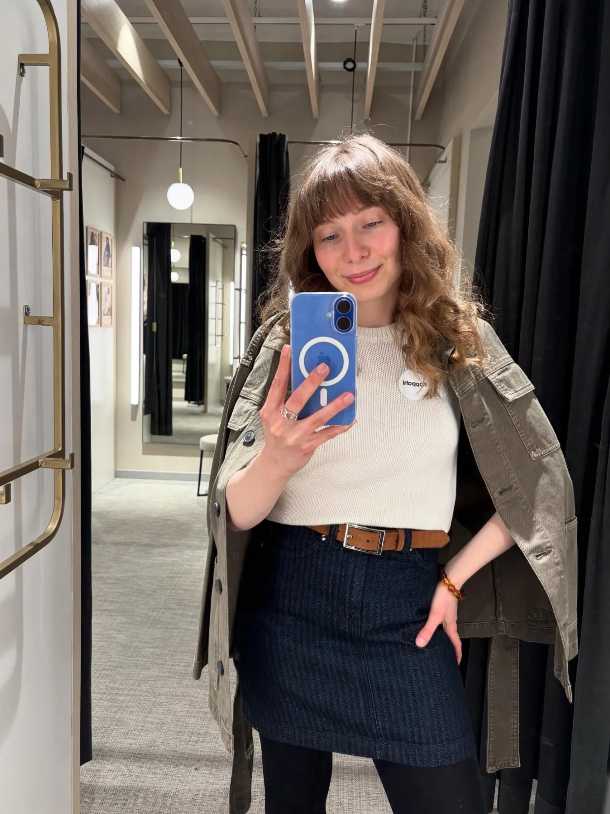 Stickad tröja i bomull med kort puffärm