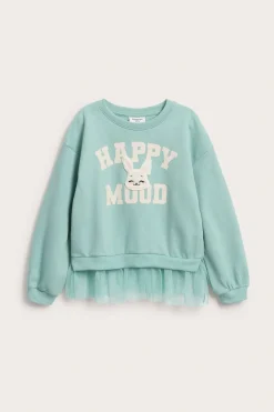 Sweashirt med meshvolang och kaninmotiv
