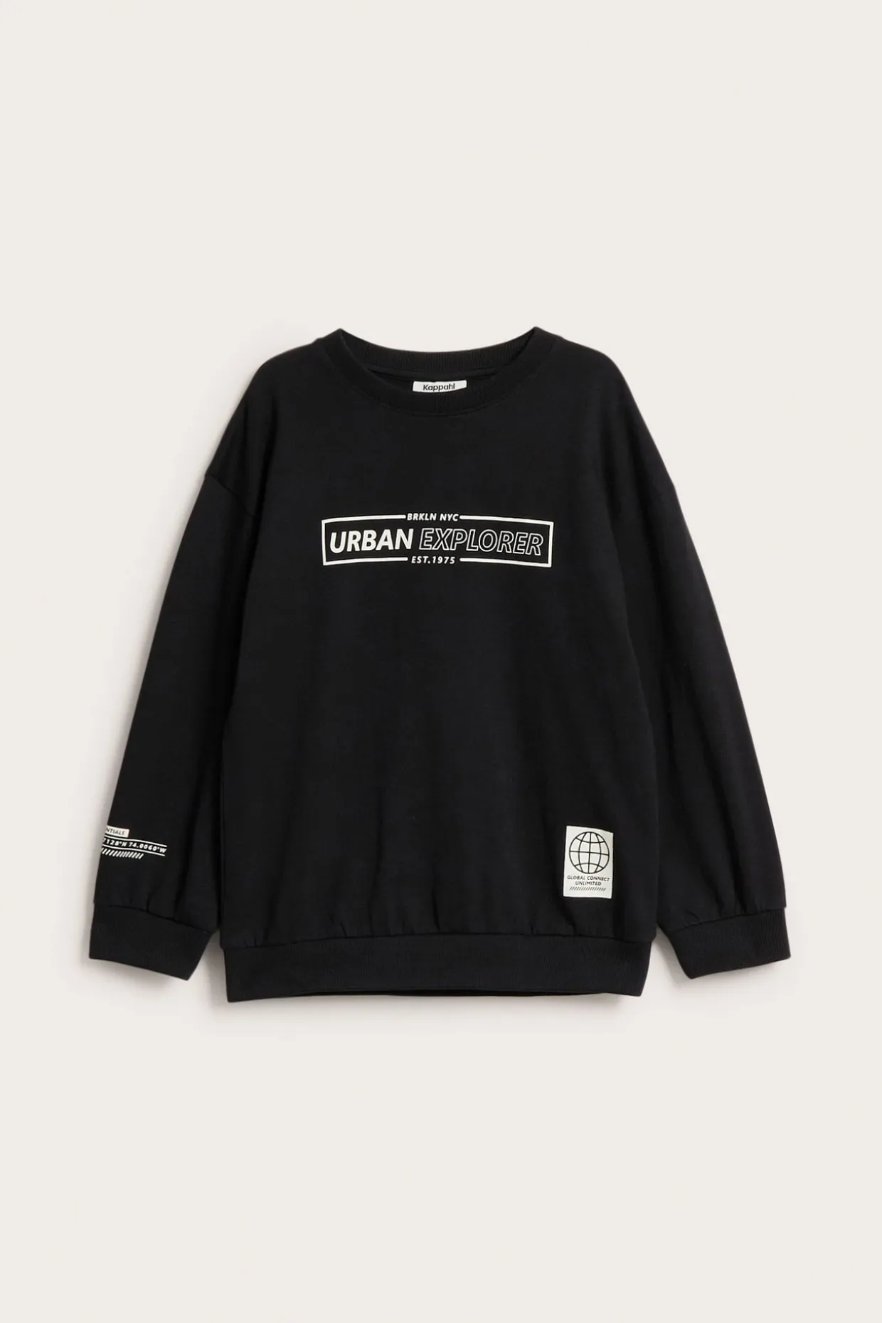 Sweatshirt i bomullstrikå med texttryck