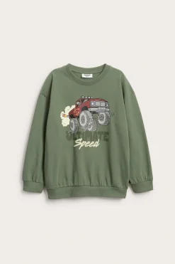 Sweatshirt i bomullstrikå med tryck av monsterbil