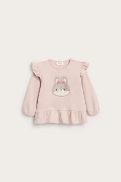 Sweatshirt med volang och kaninmotiv