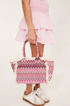 Totebag i tyg med fransar
