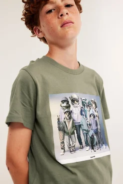 T-shirt i bomullstrikå med djurprint fram