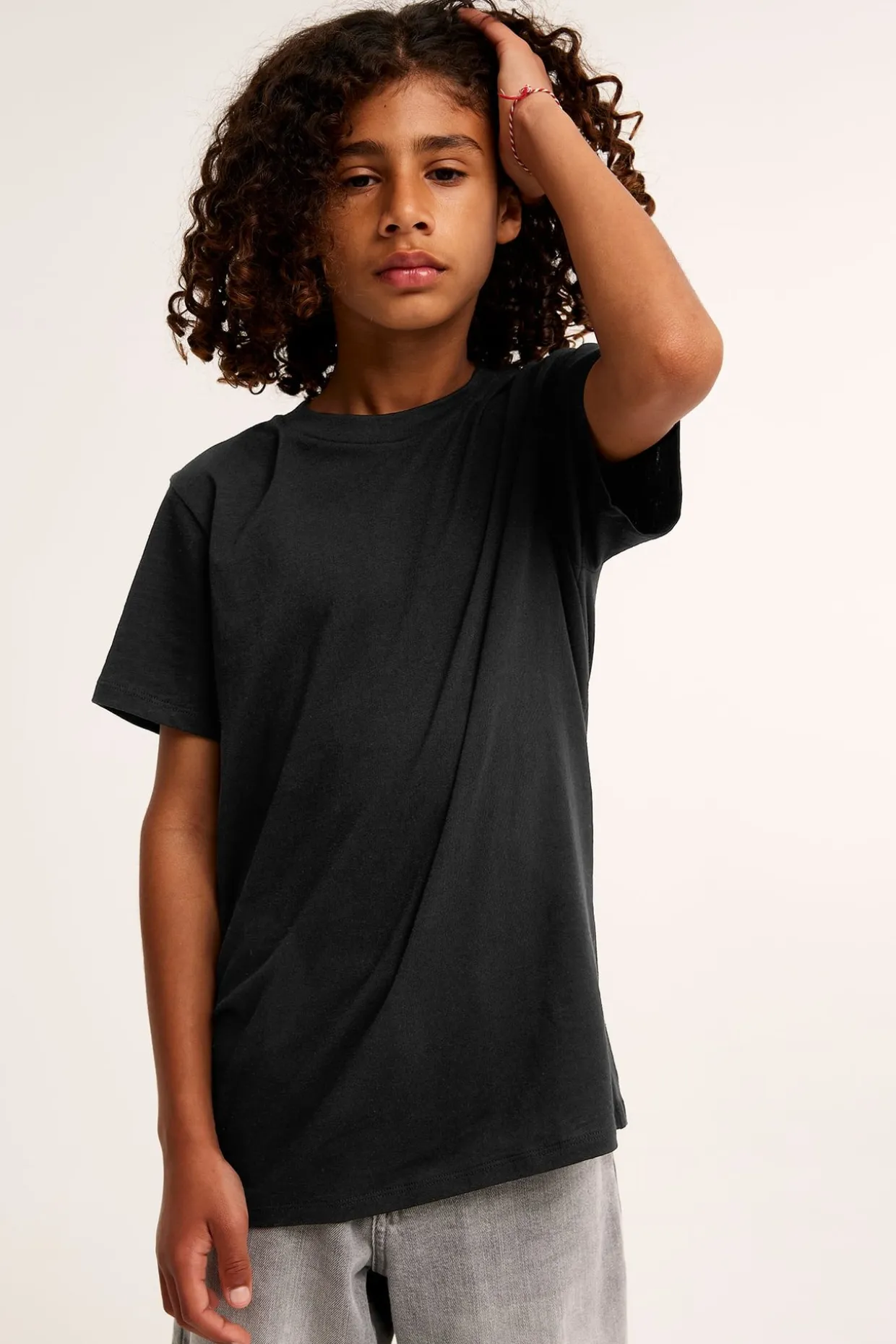 T-shirt i bomullstrikå med kort ärm