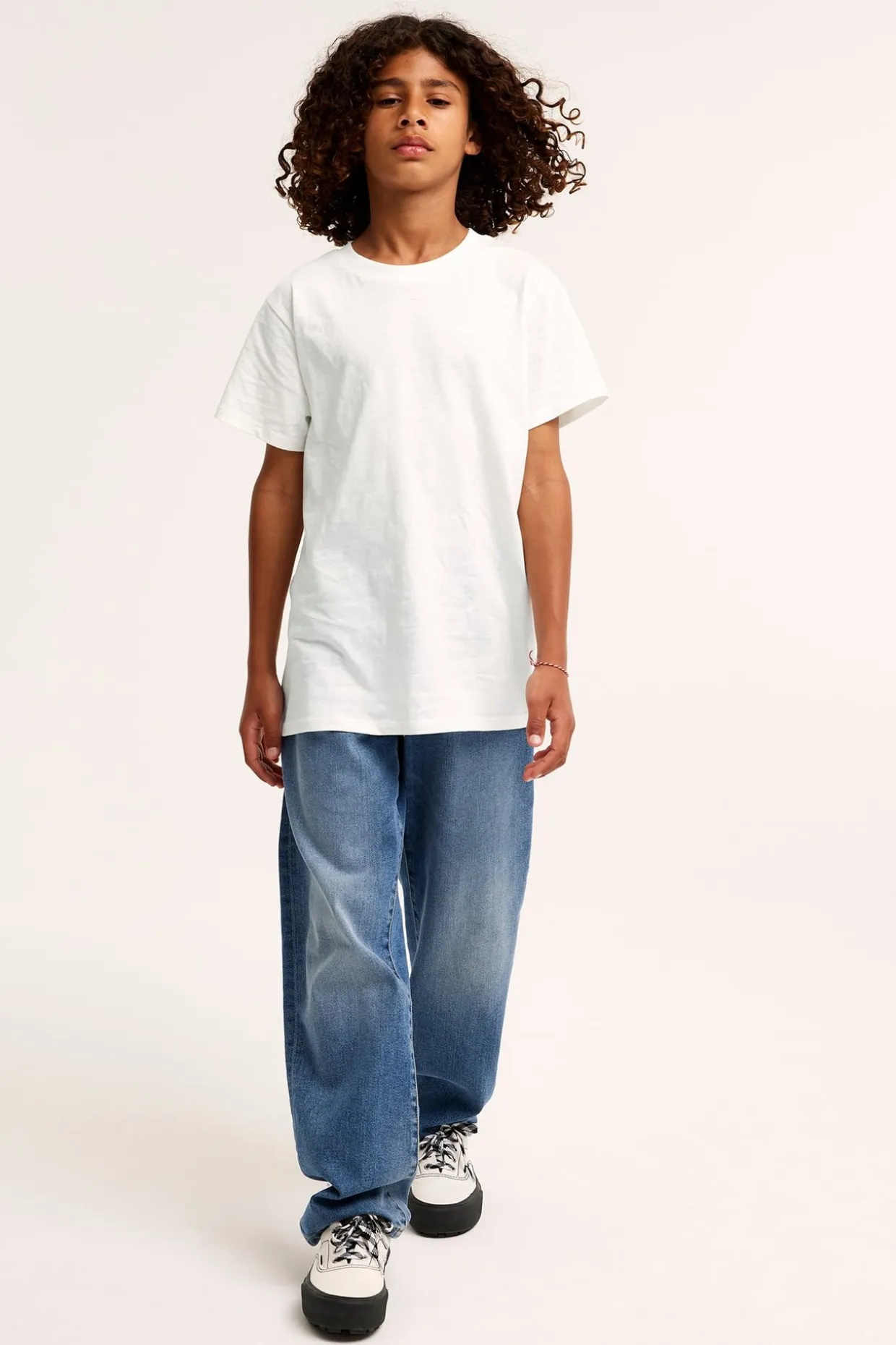 T-shirt i bomullstrikå med kort ärm
