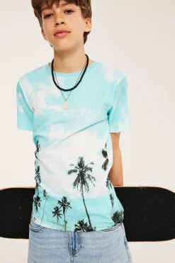 T-shirt i bomullstrikå med palmmotiv