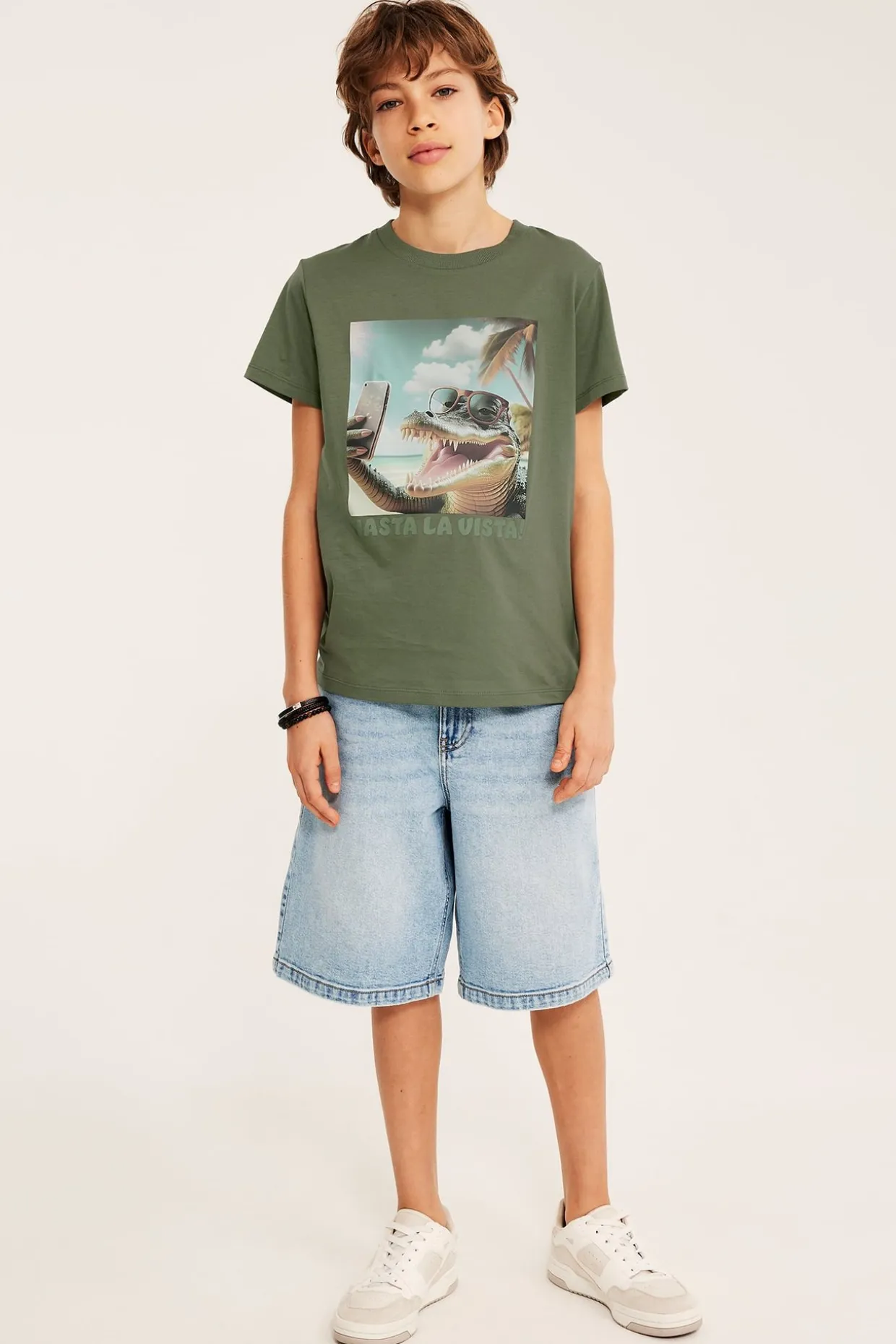 T-shirt med tryck i bomullstrikå