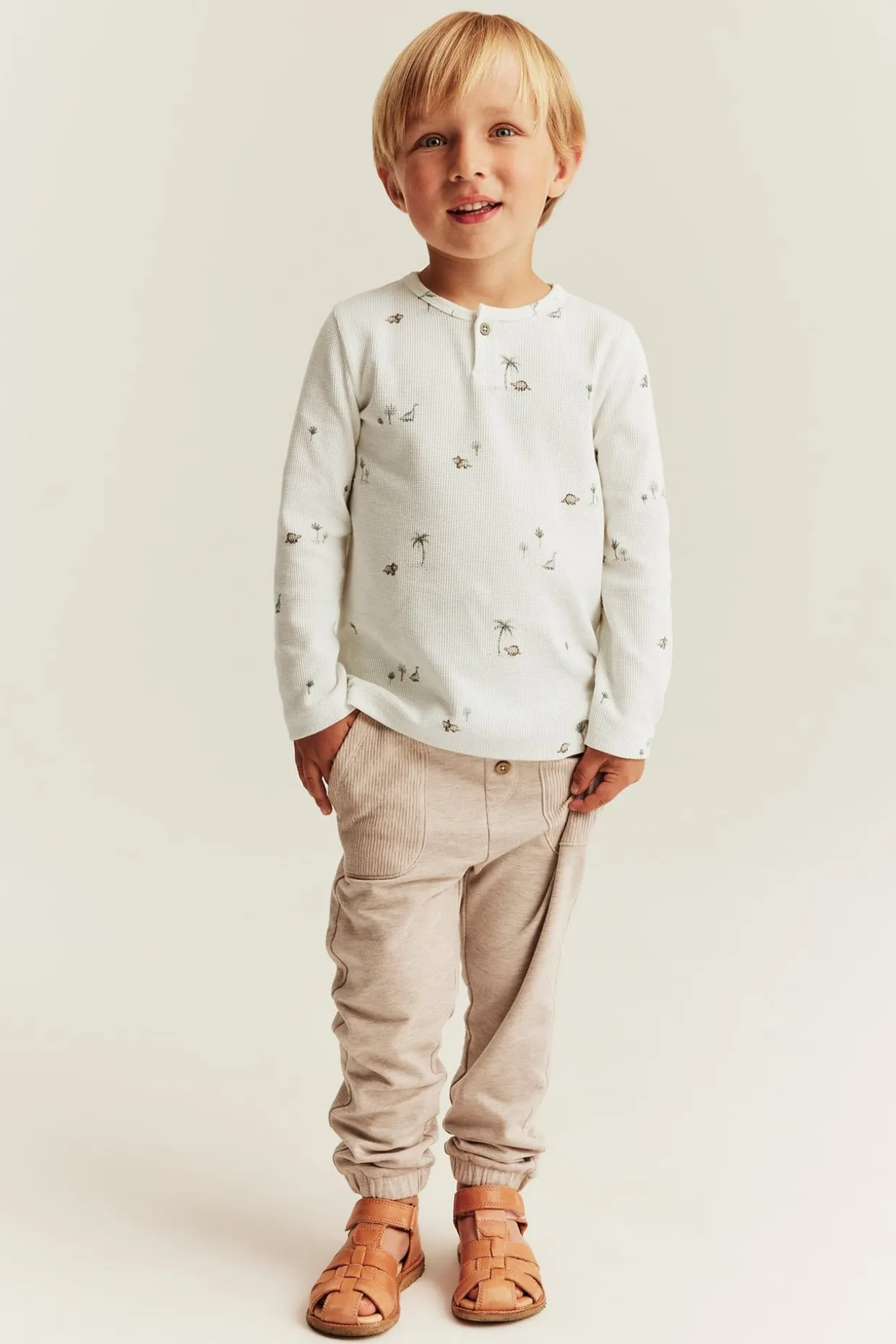 Våfflad långärmad t‑shirt