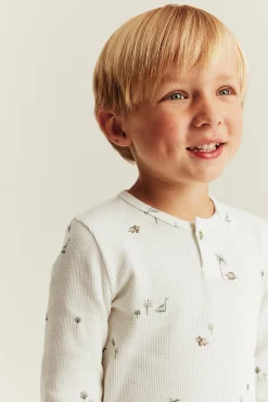 Våfflad långärmad t‑shirt