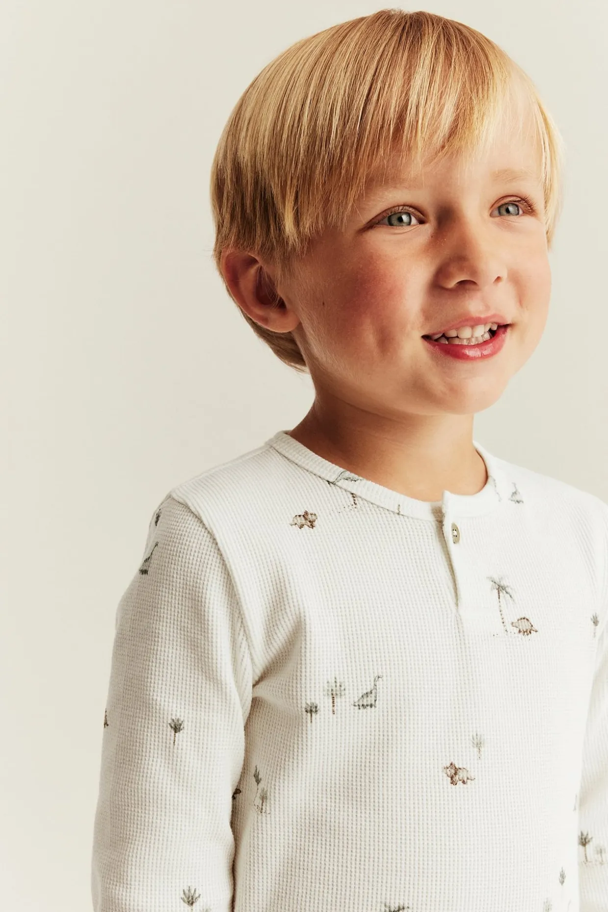 Våfflad långärmad t‑shirt