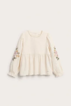 Vävd blus med blombroderi