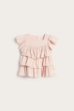 Vävd blus med volanger